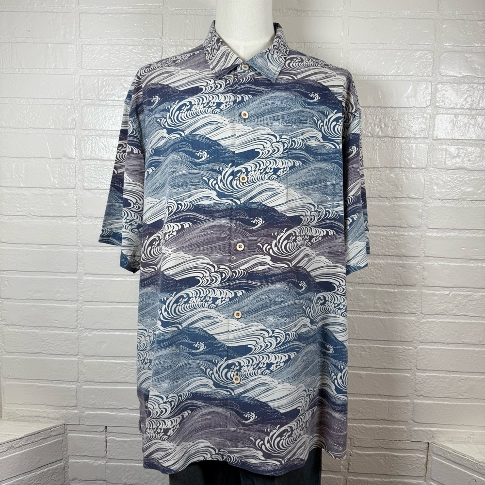Tommy Bahama Shirt Mens 3XL Multicolor Ocean Waves Print 100% Silk Vacation